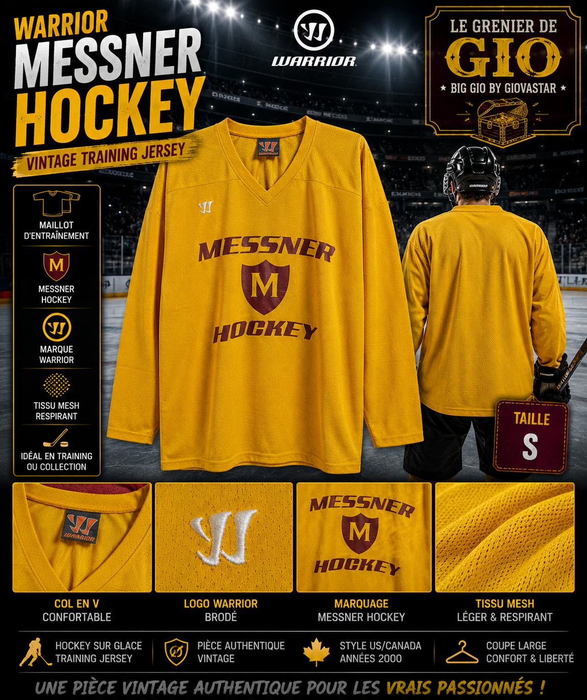 Maillot Hockey Warrior Messner Hockey Training Jersey Jaune – Taille S