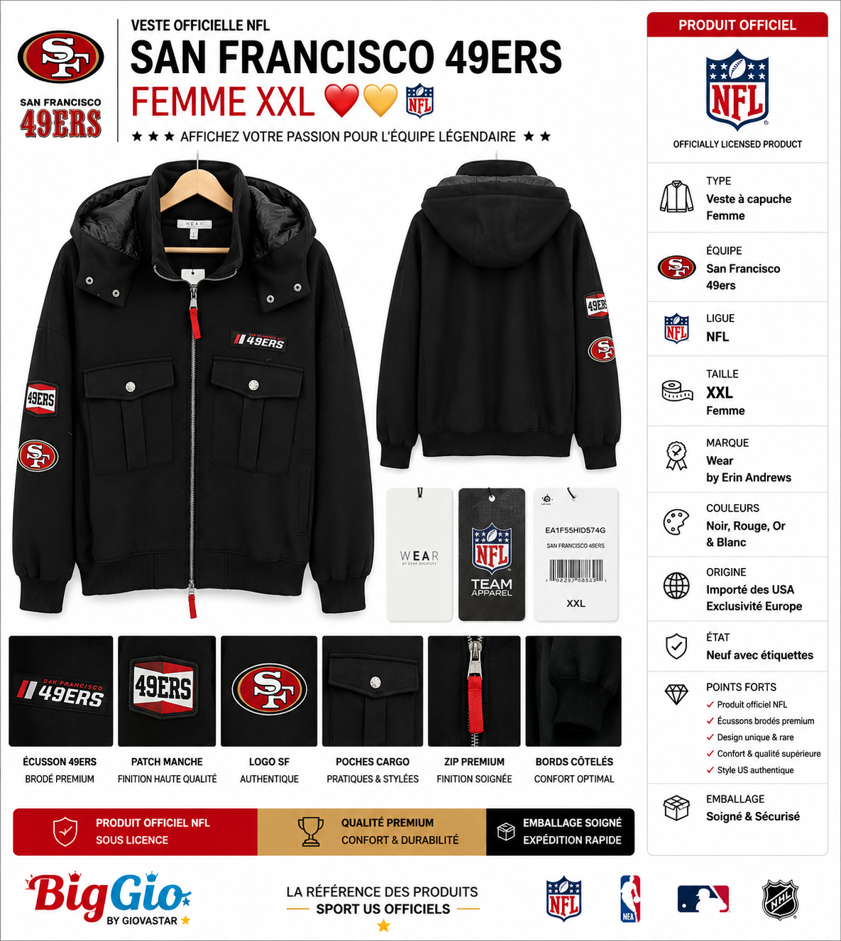 🔥 Veste officielle San Francisco 49ers NFL femme XXL ultra rare 🇺🇸🏈