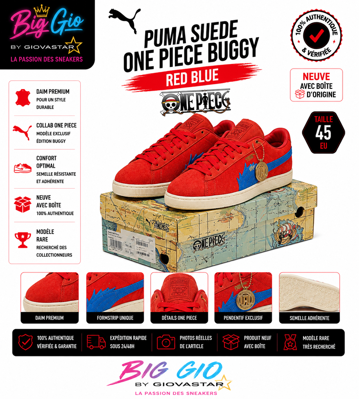 Puma Suede x One Piece Buggy neuve boîte T45