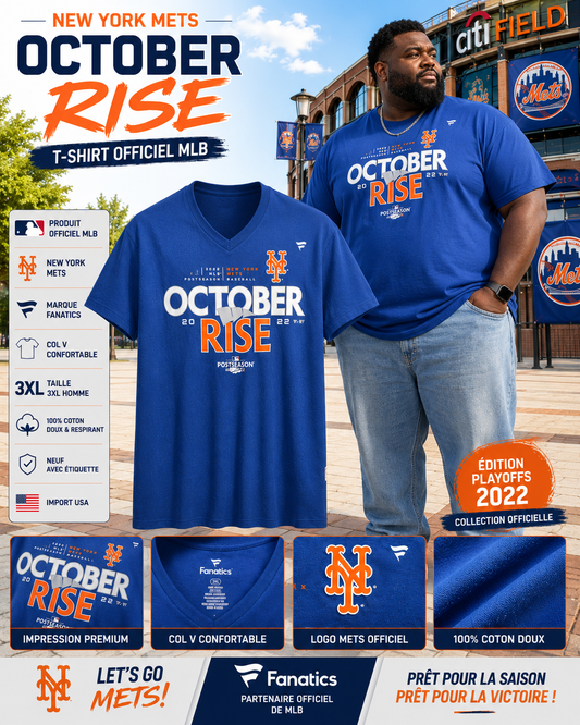 🔥 New York Mets October Rise 2022 MLB Fanatics Officiel Neuf 3XL Import USA ⚾