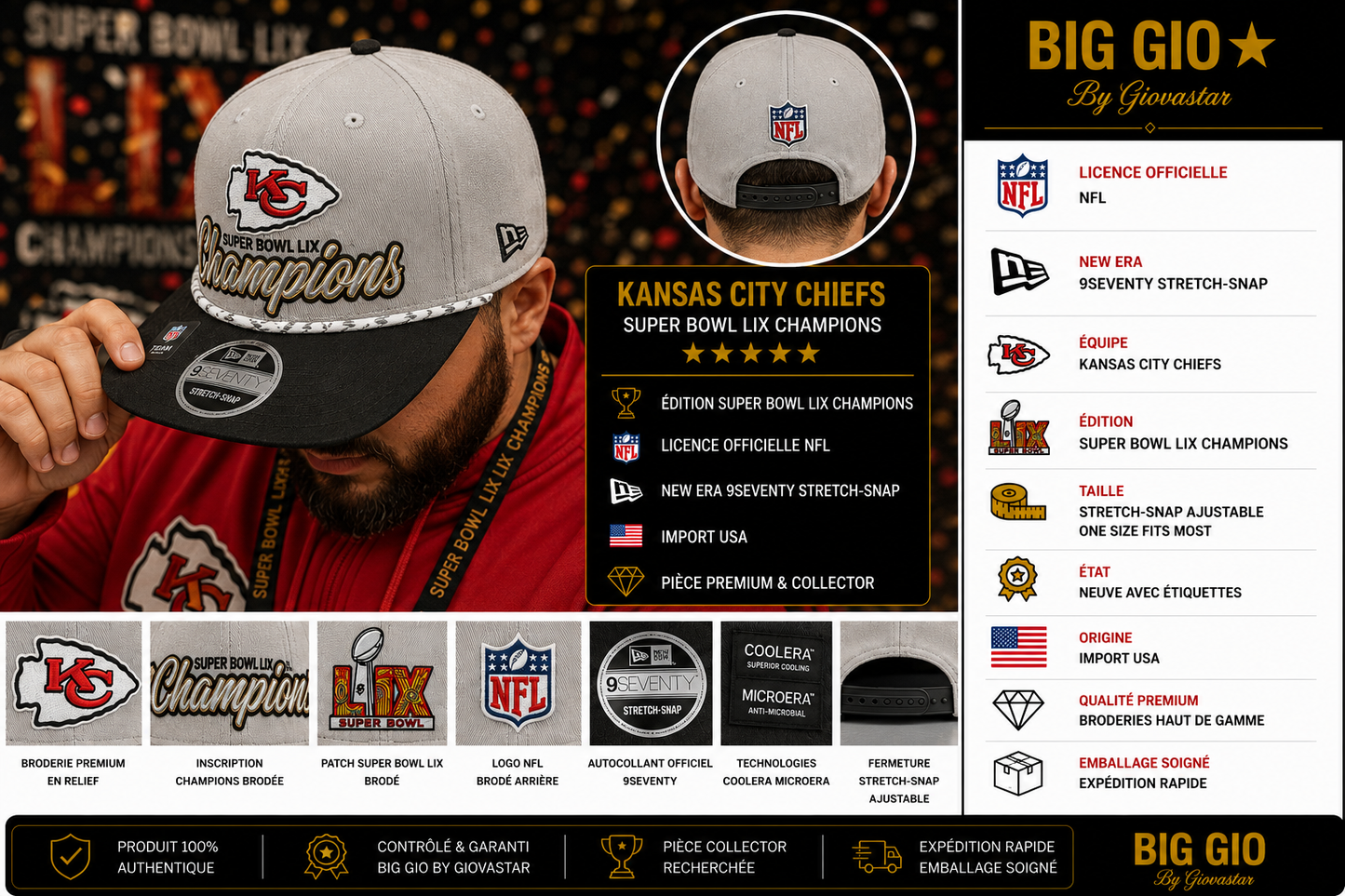 🏈 Kansas City Chiefs Super Bowl LIX Champions New Era 9SEVENTY NFL 🇺🇸