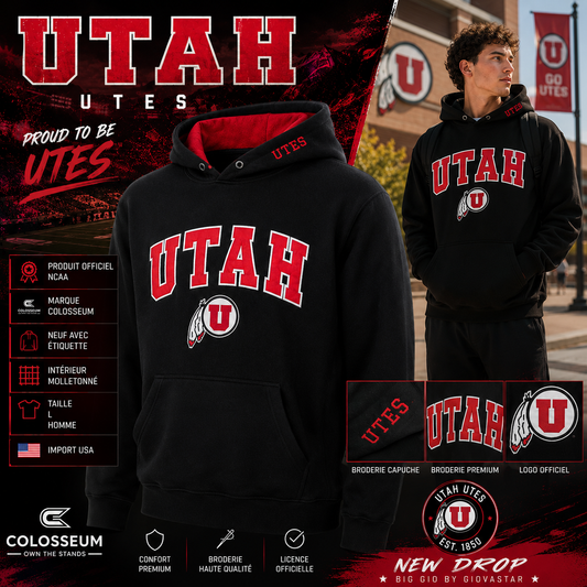 🔥 Utah Utes NCAA Hoodie Colosseum Noir L Neuf Officiel USA 🇺🇸