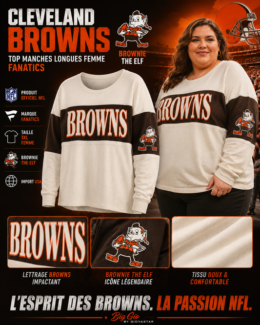🏈 Cleveland Browns Fanatics Top Manches Longues Femme 3XL Brownie NFL