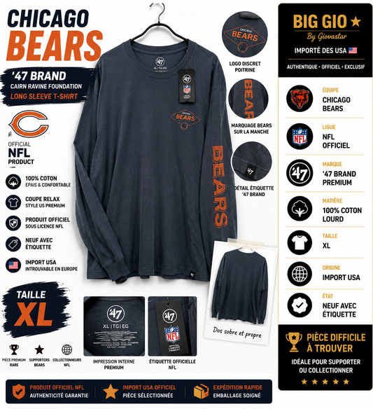 Chicago Bears ’47 Brand Cairn Ravine Foundation Long Sleeve NFL XL Import USA