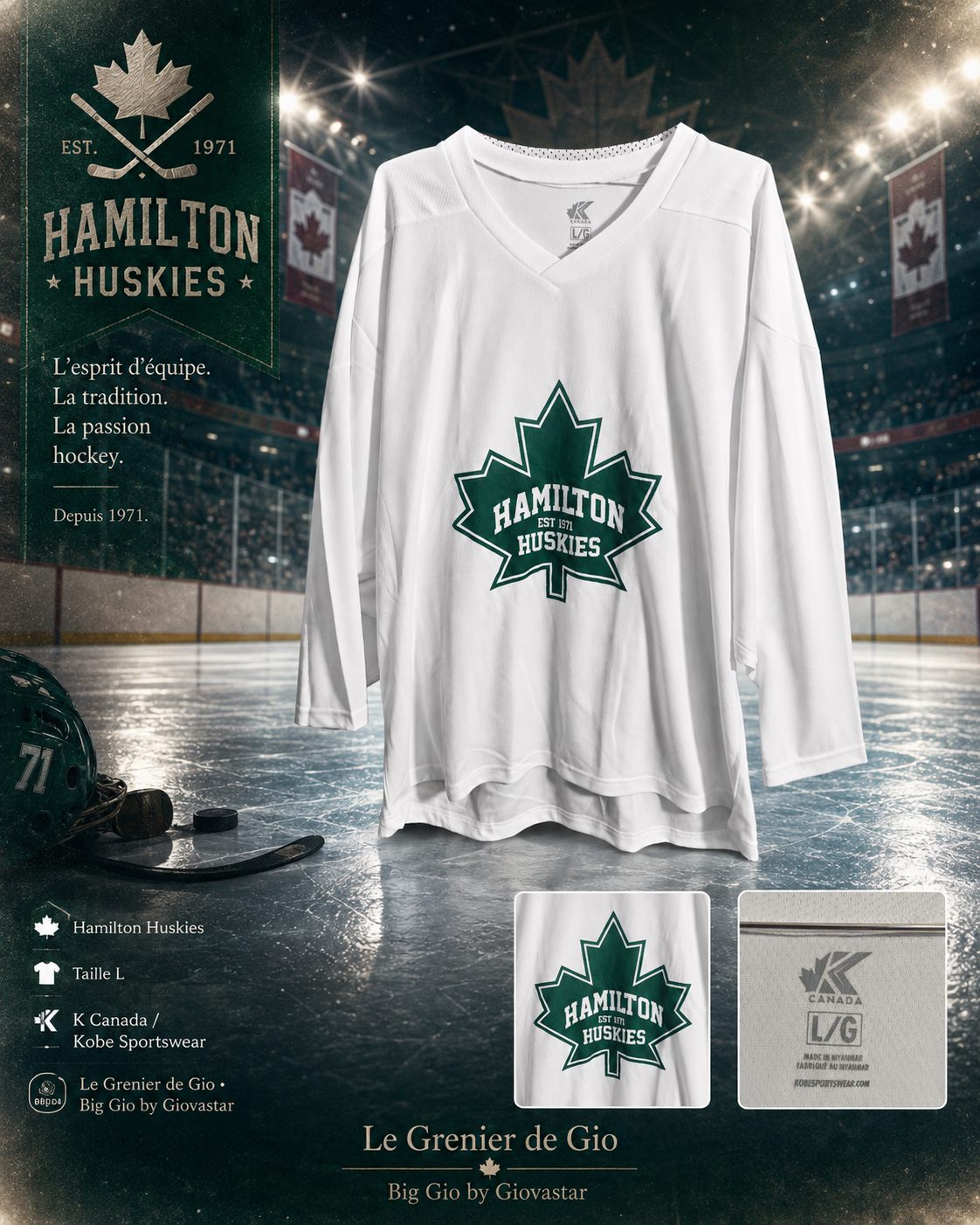 Maillot Hockey Hamilton Huskies K Canada Blanc – Taille L