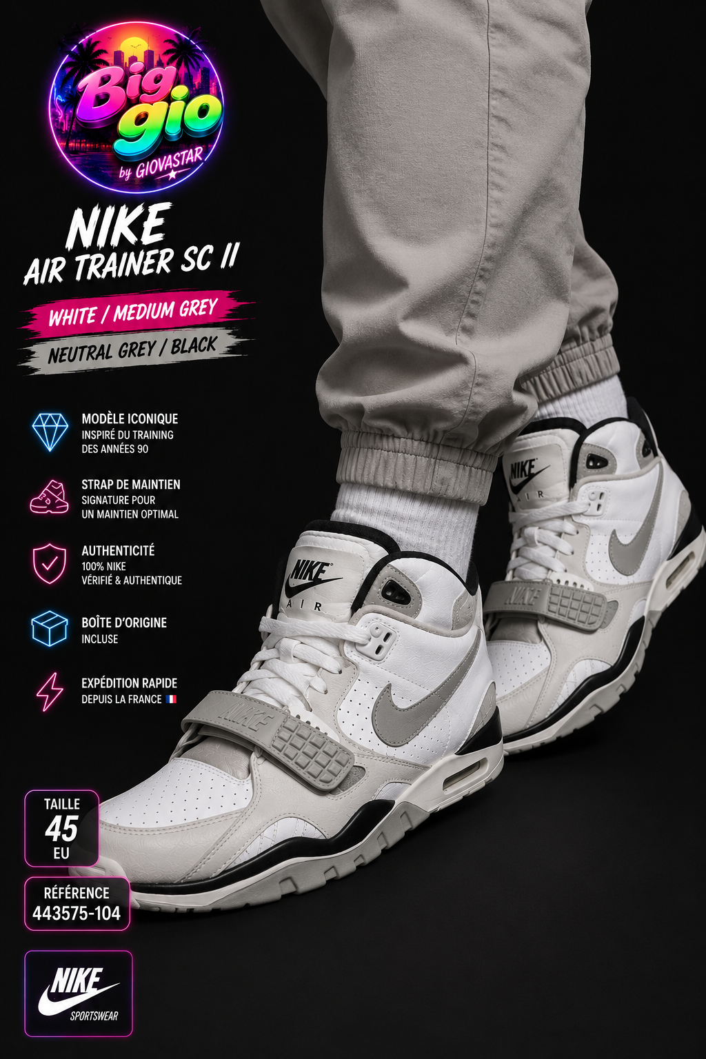 Nike Air Trainer SC II White Grey Black T45