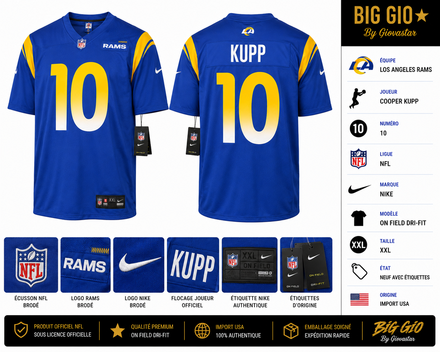 🏈 Nike NFL Los Angeles Rams Cooper Kupp #10 On Field Dri-FIT XXL 🇺🇸