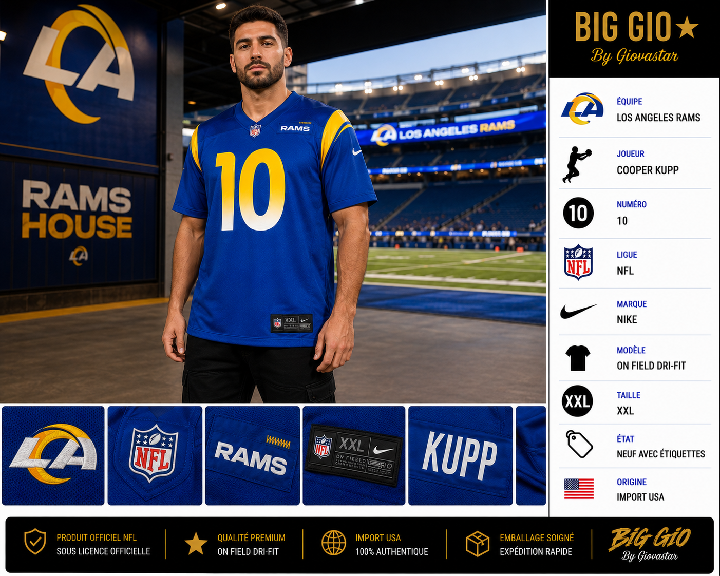 🏈 Nike NFL Los Angeles Rams Cooper Kupp #10 On Field Dri-FIT XXL 🇺🇸