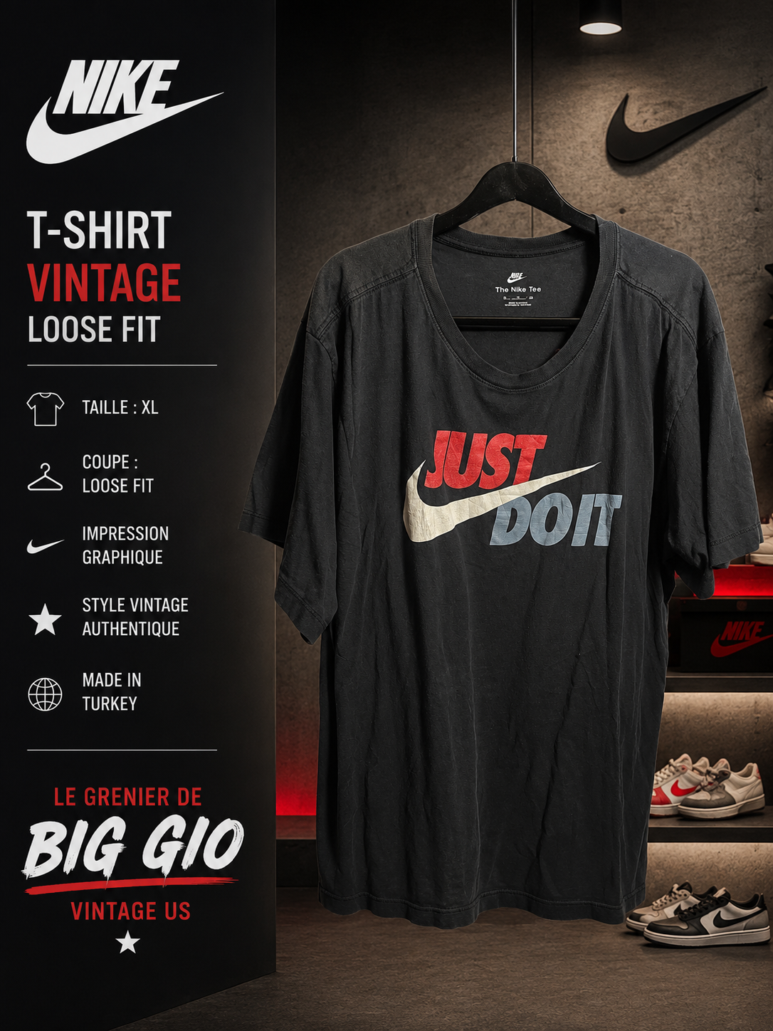 T-shirt Nike Vintage Just Do It Big Swoosh Noir – XL