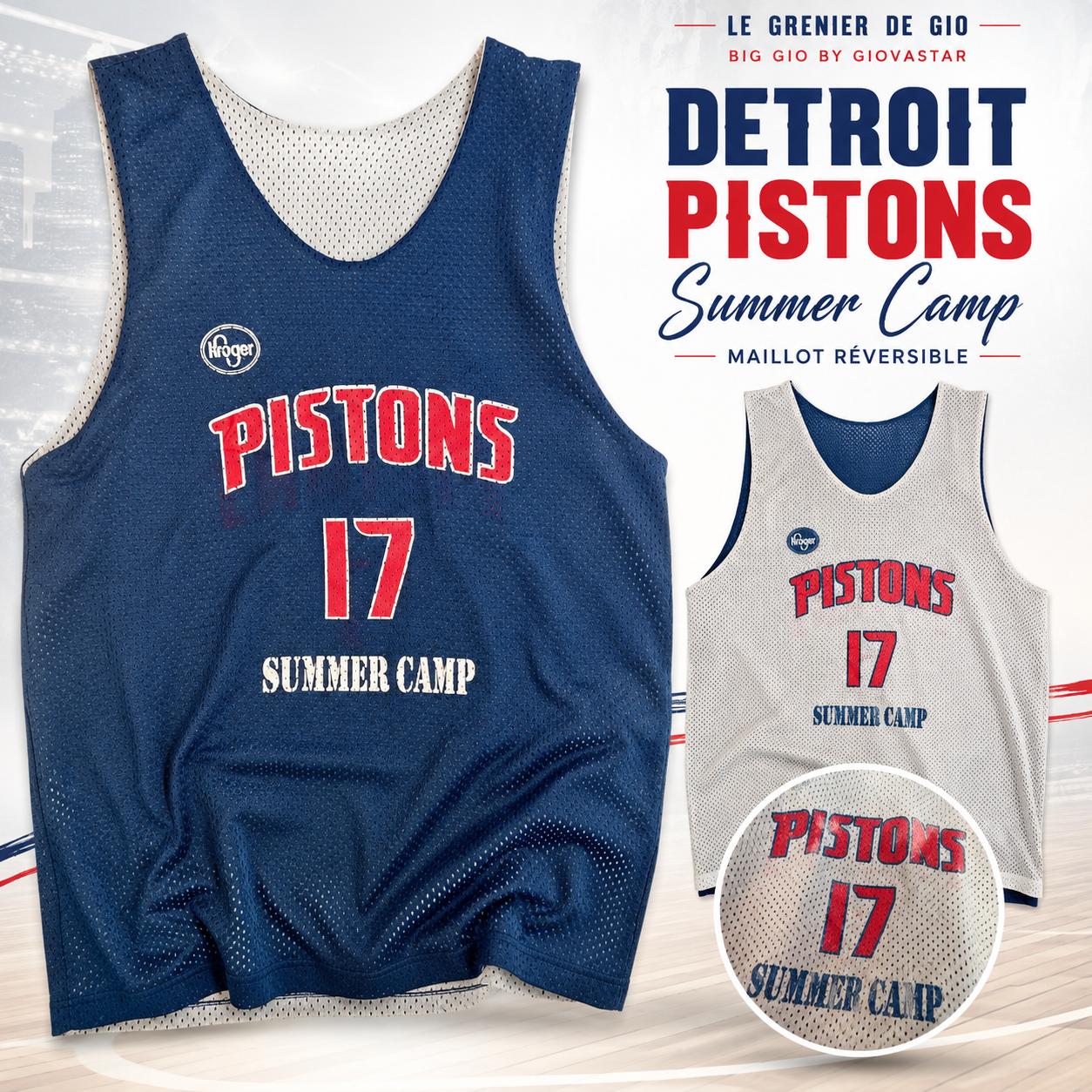 Maillot de basket réversible Detroit Pistons Summer Camp Kroger n°17 – Taille youth L