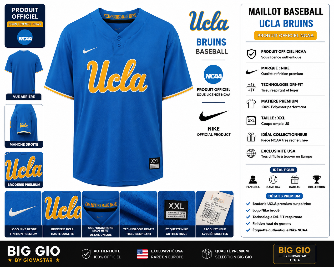 ucla bruins baseball jersey nike dri fit ncaa xxl