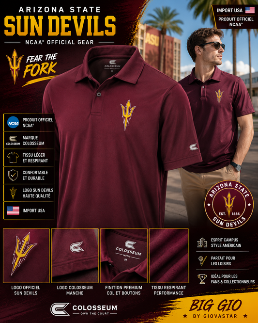 🔥 Polo Colosseum Arizona State Sun Devils Homme Bordeaux – Taille M – Officiel NCAA – Import USA 🇺🇸