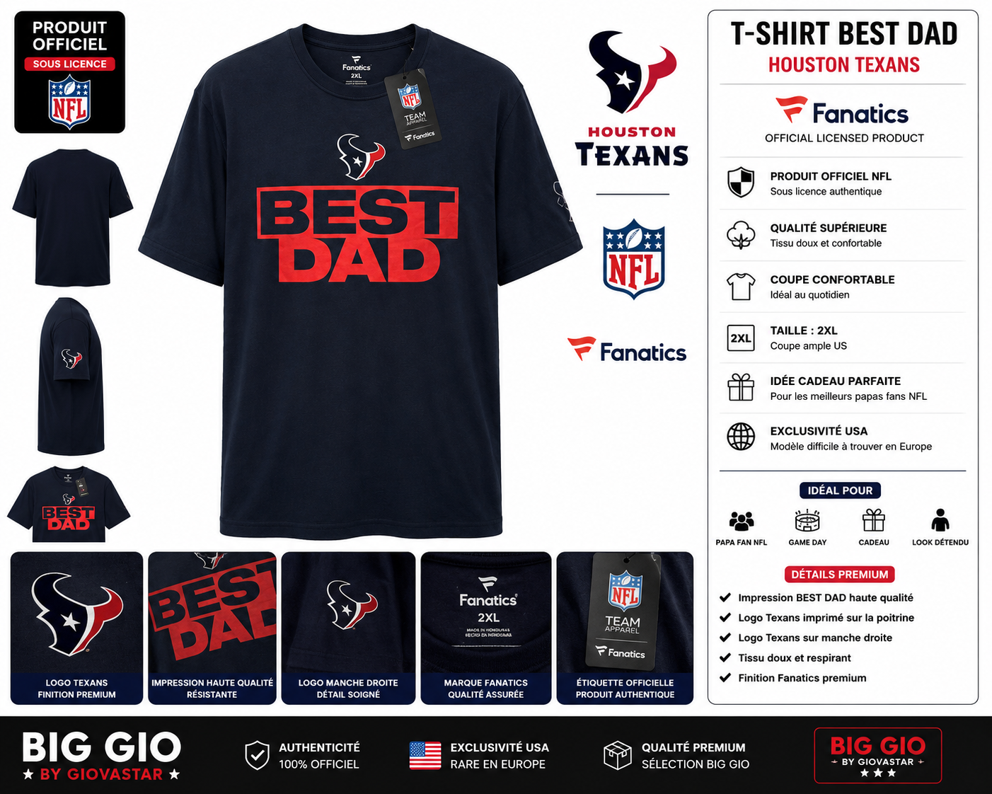 houston texans best dad fanatics nfl t-shirt 2xl
