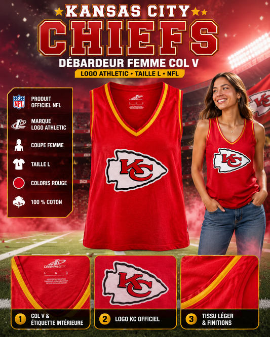🏈 Kansas City Chiefs Stellar Win Débardeur Femme Logo Athletic NFL Rouge Taille L