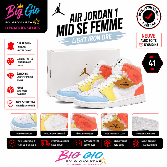Air Jordan 1 Mid SE Light Iron Ore neuve boîte T41