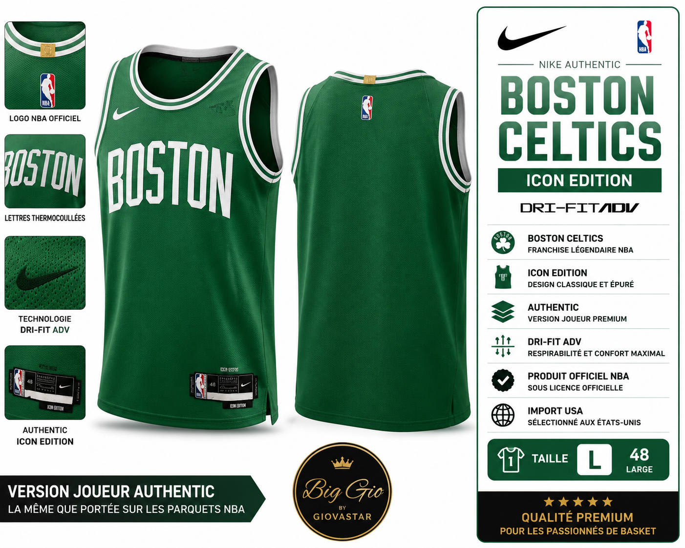 🔥 Boston Celtics Nike Icon Edition Dri-FIT ADV Officiel NBA 🍀 Import USA • Neuf • Collector • Édition Premium