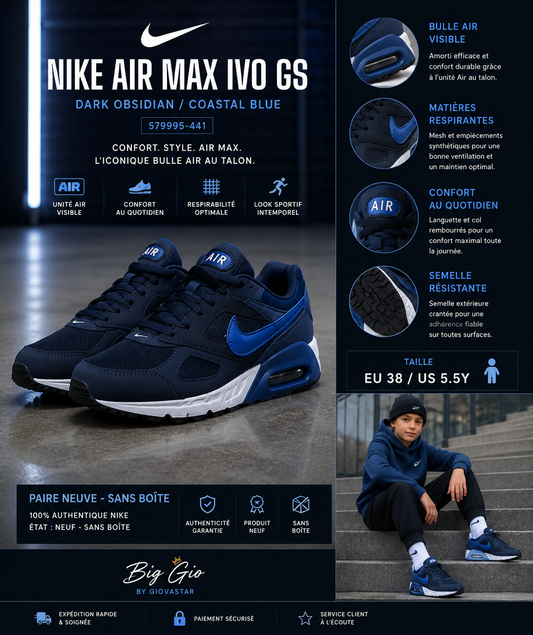 Nike Air Max IVO GS Dark Obsidian Coastal Blue 579995-441 – Neuve sans boîte – EU 38
