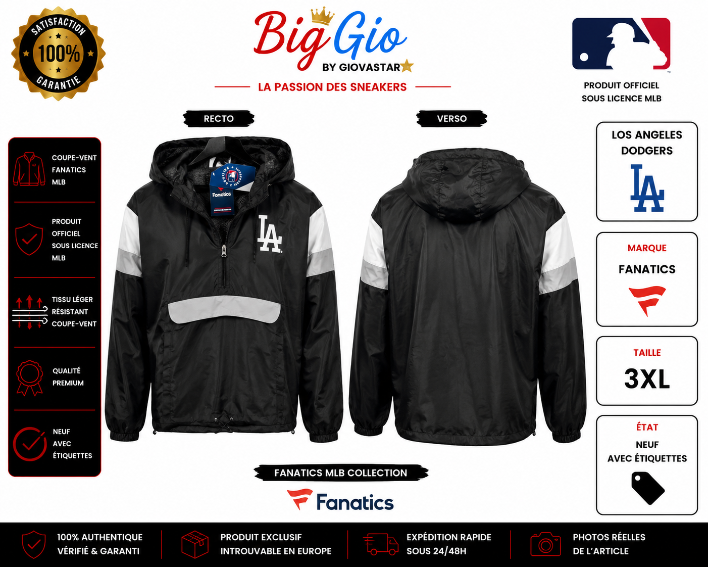 Coupe-vent Los Angeles Dodgers Fanatics 3XL
