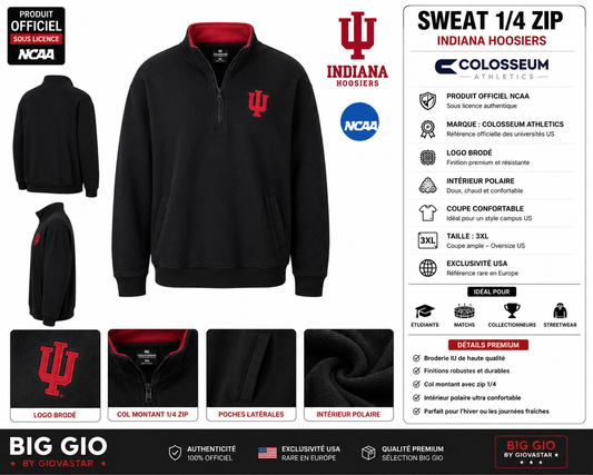 Indiana Hoosiers NCAA Sweat 1/4 Zip Colosseum Noir Rouge 3XL