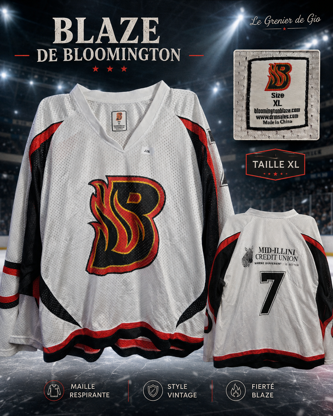 Maillot Hockey Vintage Bloomington Blaze CHL n°7 – Taille XL