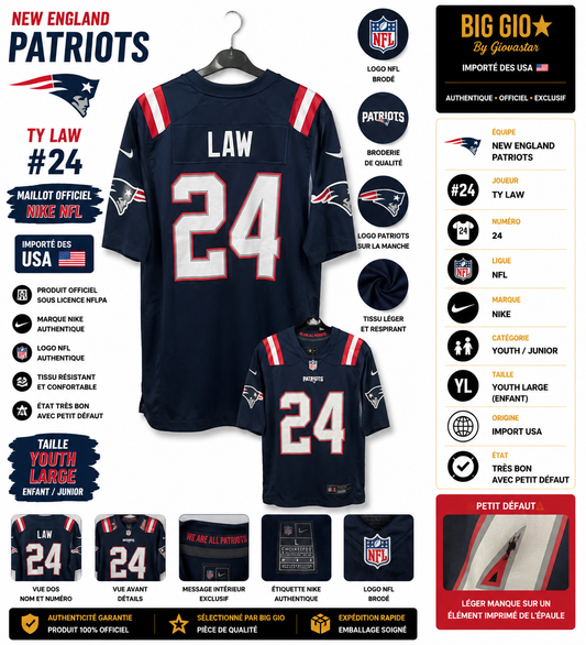 maillot nfl patriots ty law #24 nike youth large