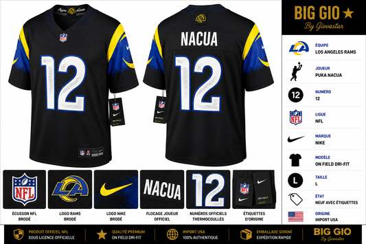 Maillot NFL Nike Los Angeles Rams Puka Nacua #12 Noir On Field Dri-FIT L