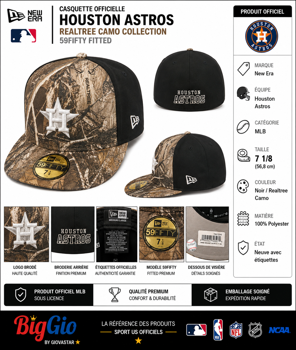 Houston Astros New Era 59FIFTY Realtree Camo Fitted Cap 7 1/8 MLB