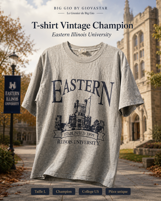 T-shirt Vintage Champion Eastern Illinois University Gris Taille L – College US