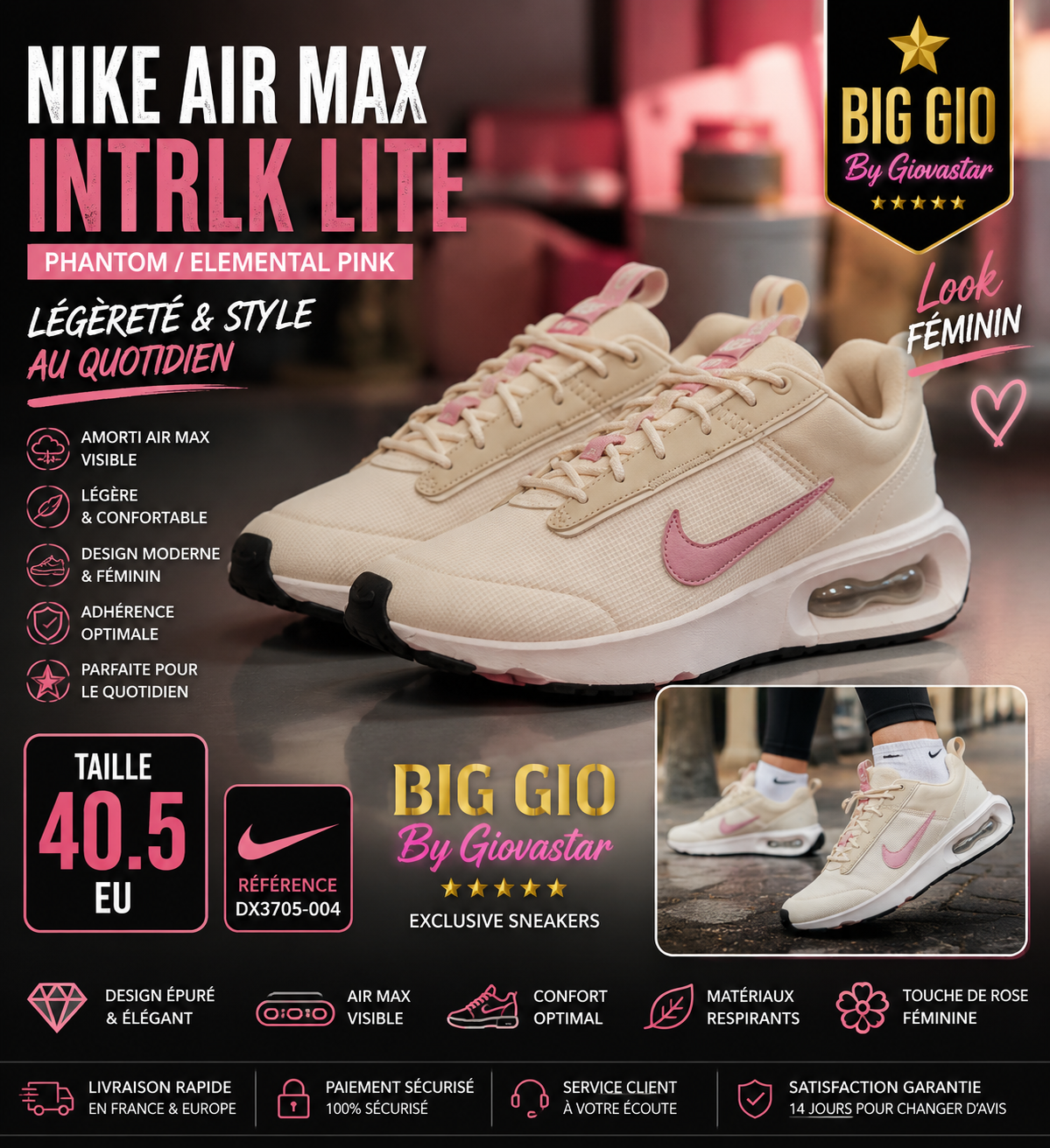 🌸 Nike Air Max INTRLK Lite Phantom Elemental Pink • Neuve avec boîte • Femme • Taille 40.5 EU