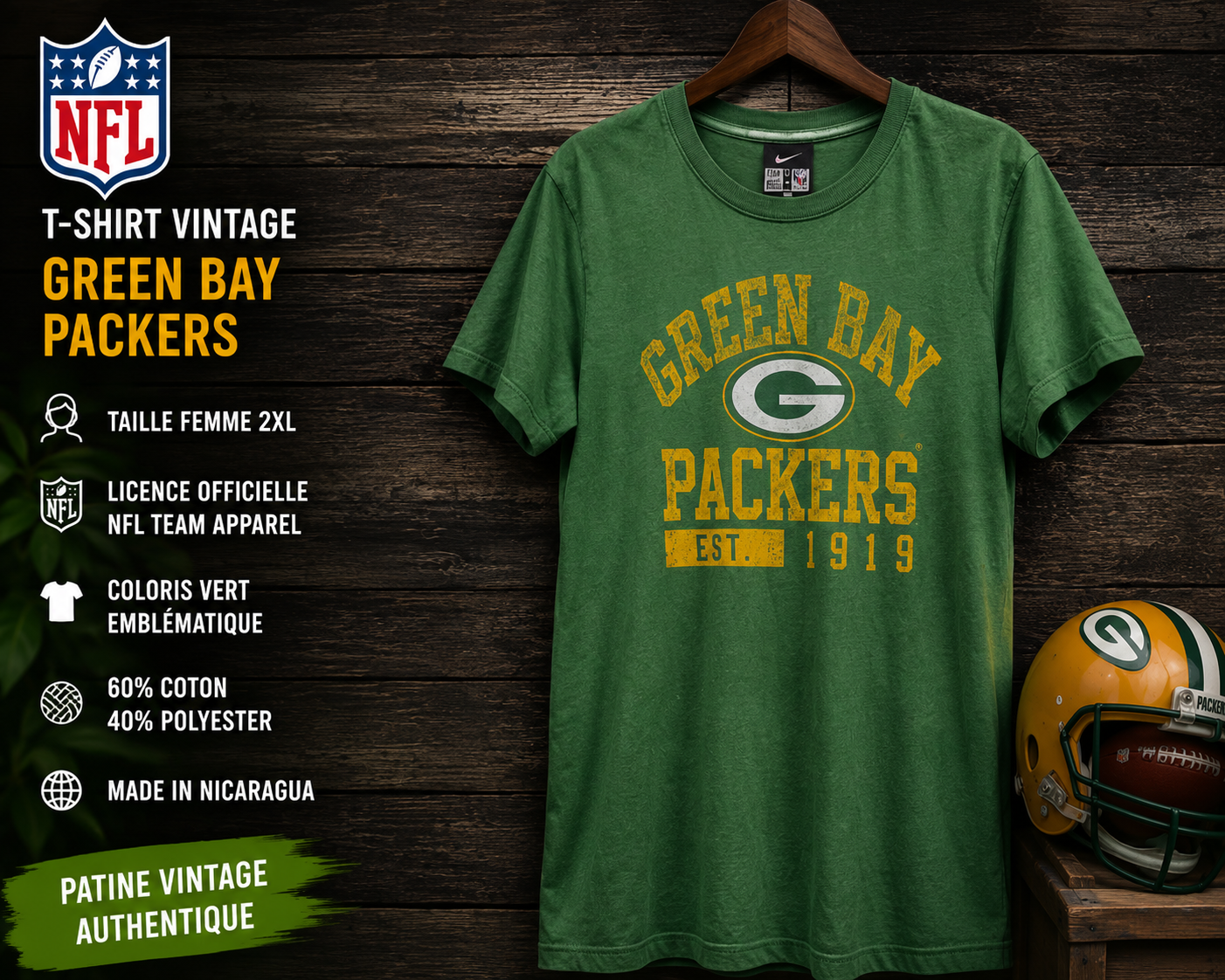 T-shirt Vintage NFL Green Bay Packers Vert – Femme 2XL