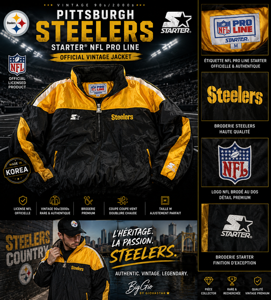 🏈 Veste Vintage Starter NFL Pro Line Pittsburgh Steelers Officielle Noir & Or – Taille M – Collector 90s