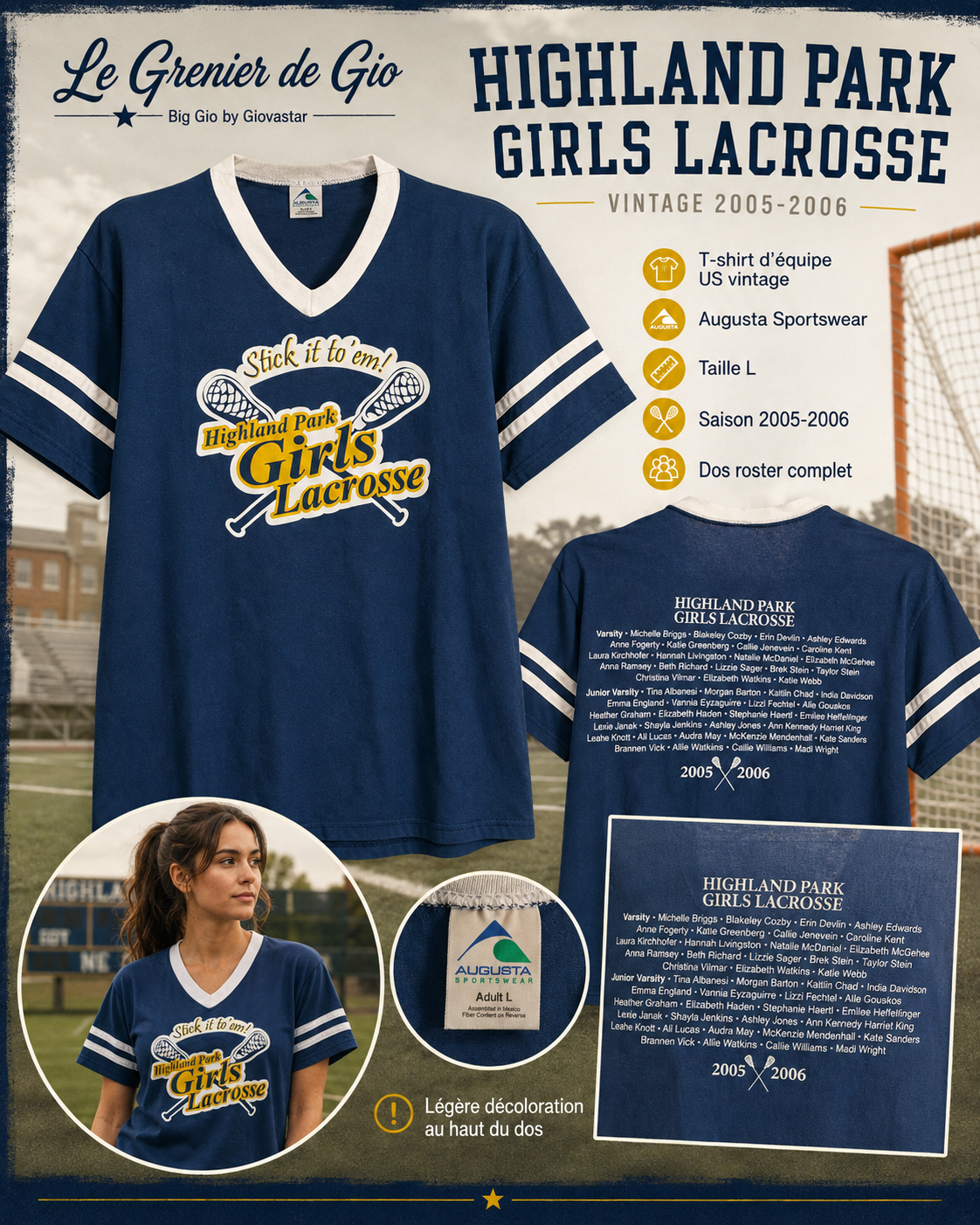 Augusta Highland Park Girls Lacrosse 2005-2006 t-shirt vintage équipe – Taille L