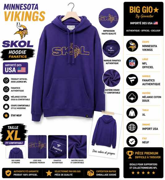 Minnesota Vikings SKOL hoodie Fanatics NFL XL