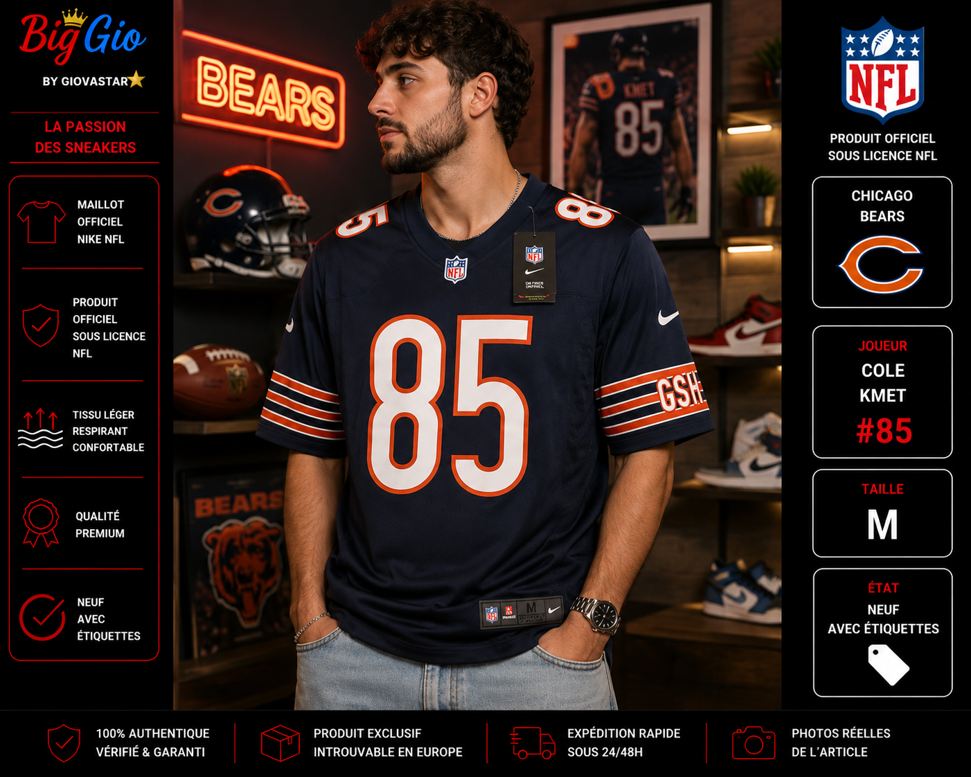 Maillot Nike NFL Chicago Bears Cole Kmet #85 M