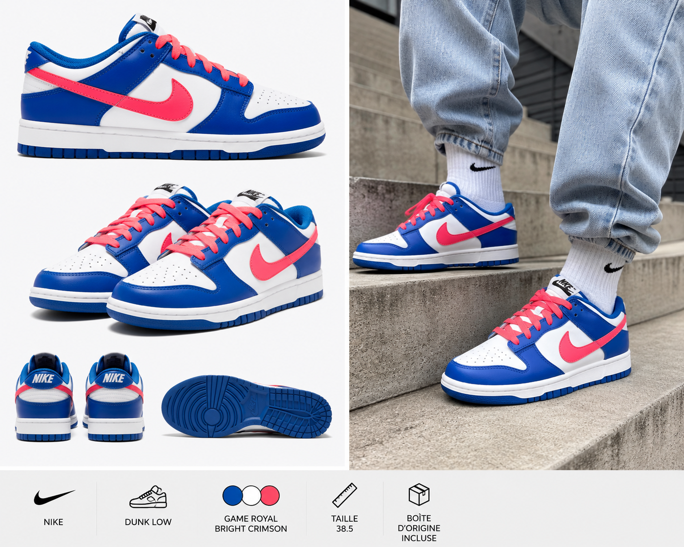 Nike Dunk Low Game Royal Bright Crimson 38.5 boîte