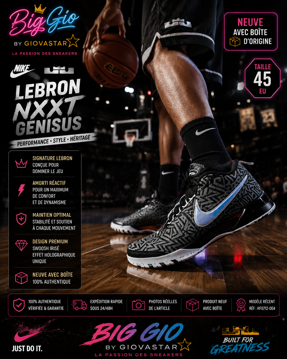 Nike LeBron NXXT Genisus Black Smoke Grey 45 neuve boîte