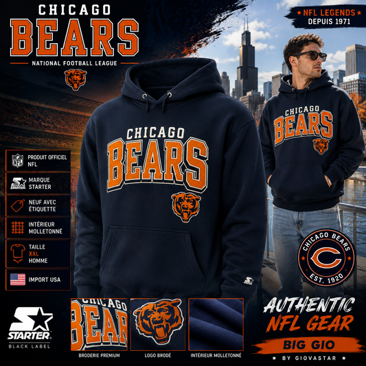 🔥 Chicago Bears Starter Hoodie Officiel NFL XXL Homme Neuf Étiquette Import USA 🐻