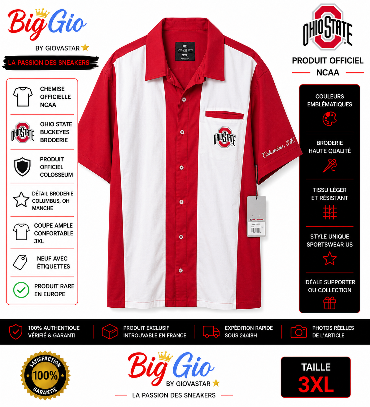 Ohio State Buckeyes Colosseum rouge blanc 3XL NCAA