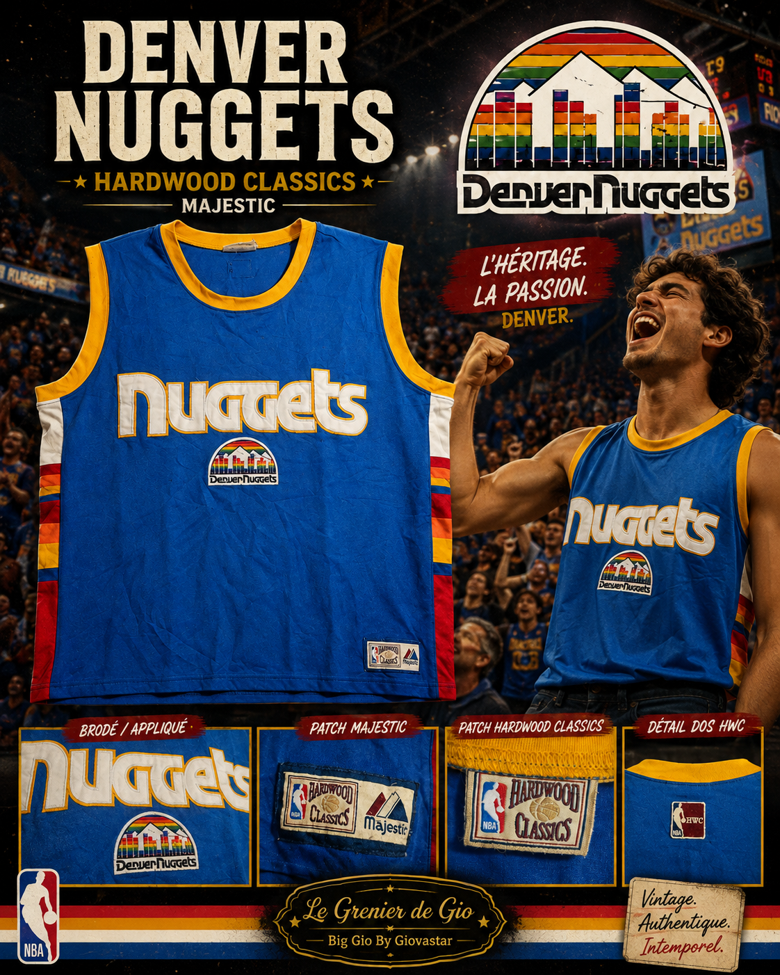Majestic Denver Nuggets NBA Hardwood Classics Jersey vintage brodé Y2K collector