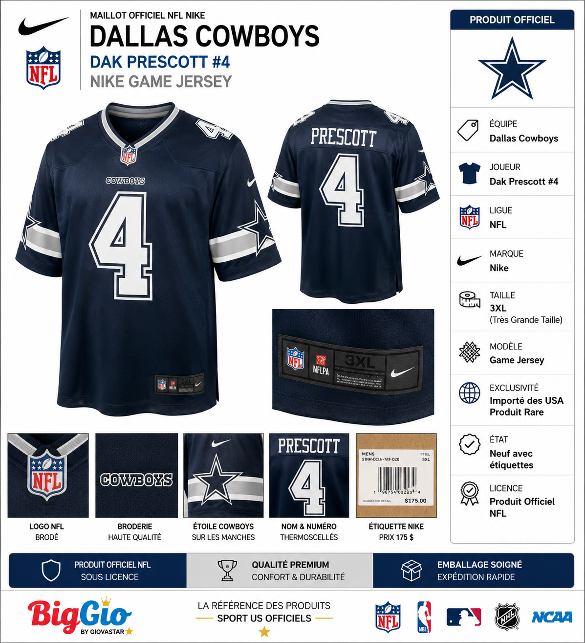 Nike NFL Dallas Cowboys Dak Prescott #4 Jersey 3XL
