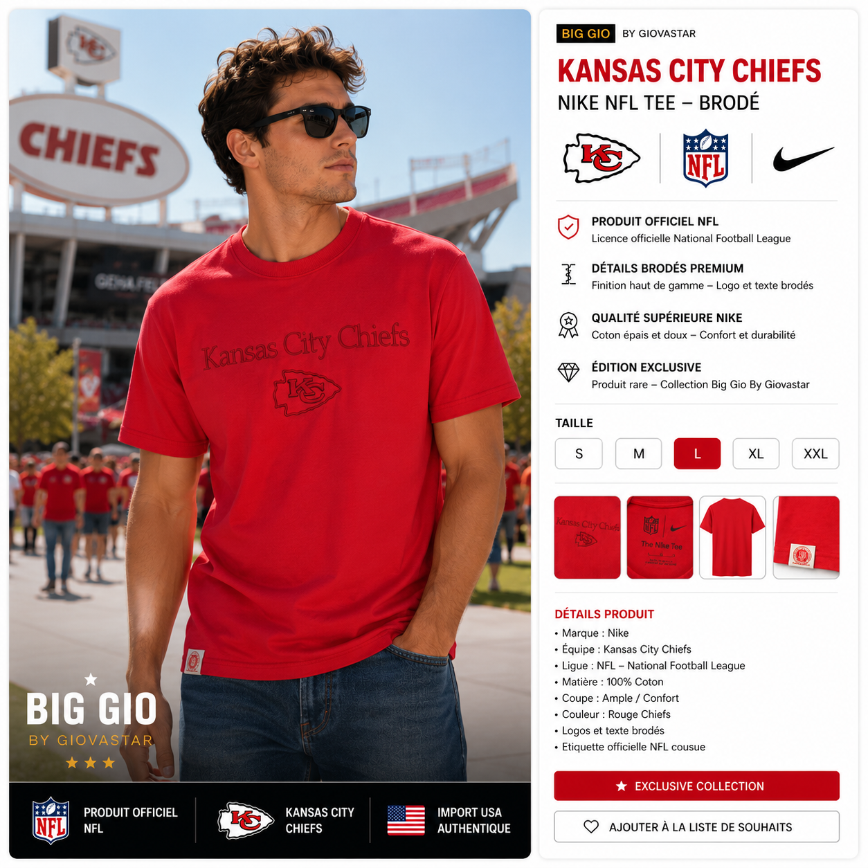 T-Shirt Kansas City Chiefs Nike NFL — The Nike Tee | Taille L