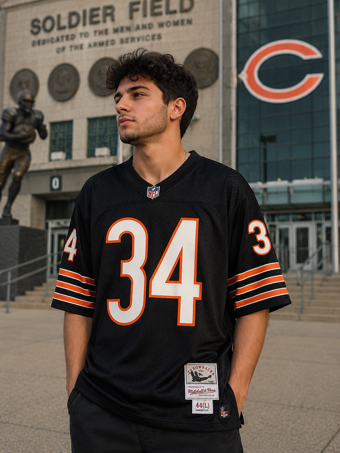 maillot nfl chicago bears walter payton #34 mitchell & ness noir taille l