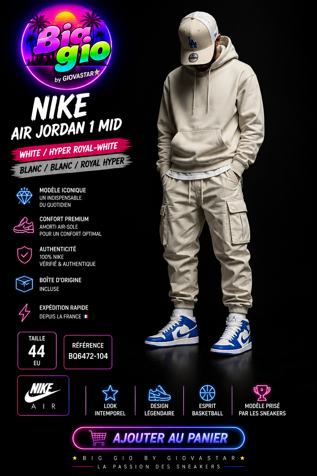 Air Jordan 1 Mid Hyper Royal White T44