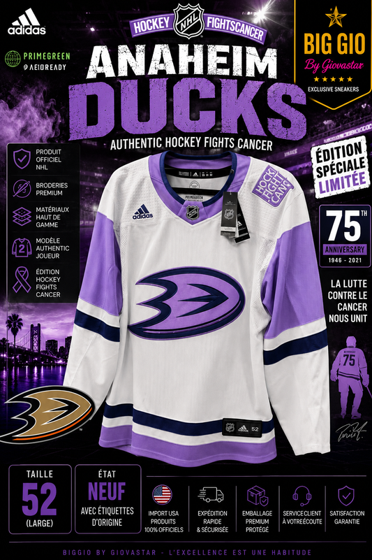 🏒 Adidas Authentic Anaheim Ducks Hockey Fights Cancer Primegreen NHL • Neuf avec étiquettes • Taille 52 (L)