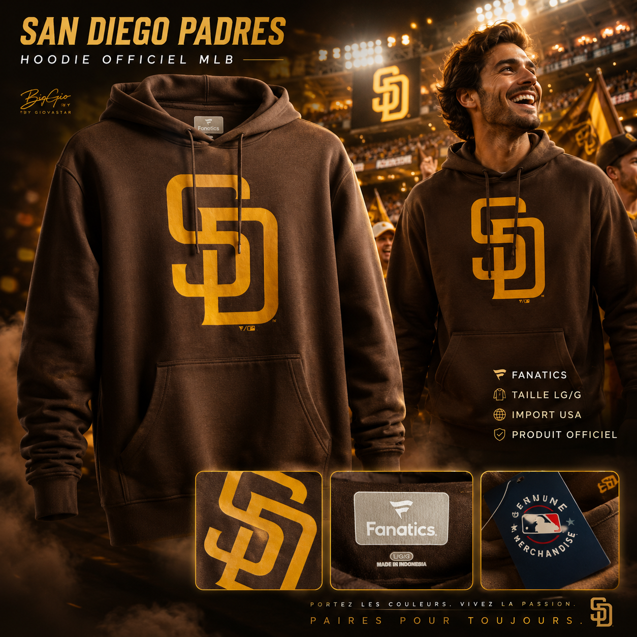 ⚾ Fanatics San Diego Padres MLB Hooded Long Sleeve Performance Tee L Neuf Import USA