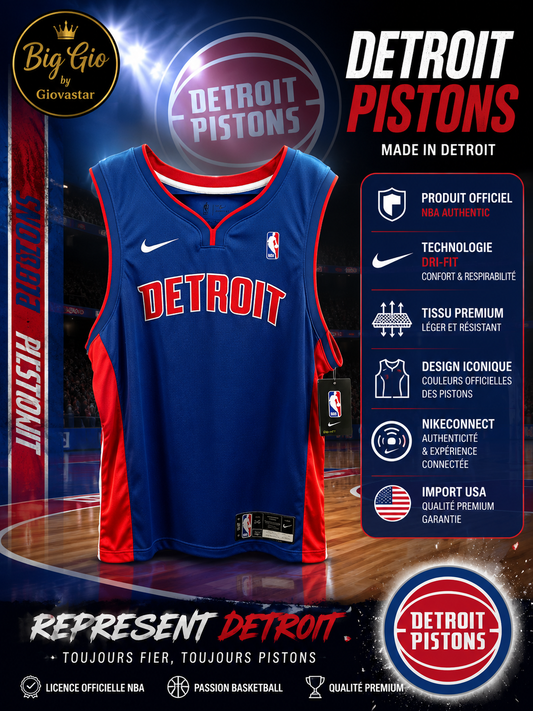 🏀 Maillot Officiel Nike NBA Detroit Pistons Dri-FIT Bleu Rouge XXL – NikeConnect – Import USA