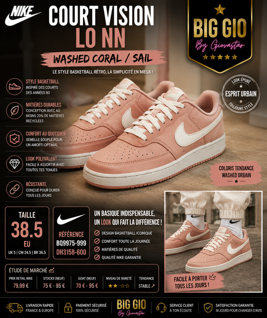 🌸 Nike Court Vision Low Next Nature Pink Rose Poudré Femme 🌸 Sneaker Lifestyle Ultra Tendance