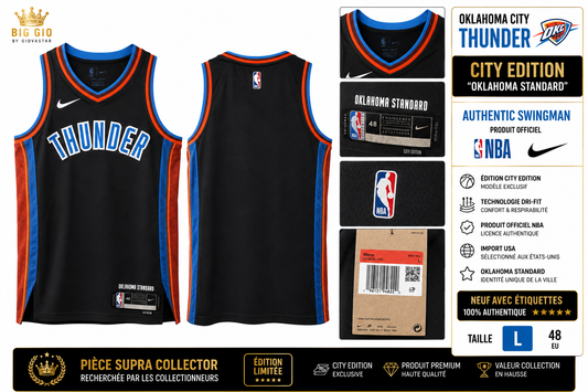 🏀 Nike NBA Oklahoma City Thunder City Edition "Oklahoma Standard" Authentic Swingman Noir - Taille L - Import USA 🇺🇸