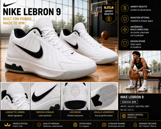 🏀 Nike LeBron Witness IX White Black Neutral Grey | Neuve avec boîte | Import USA | Basketball & Lifestyle