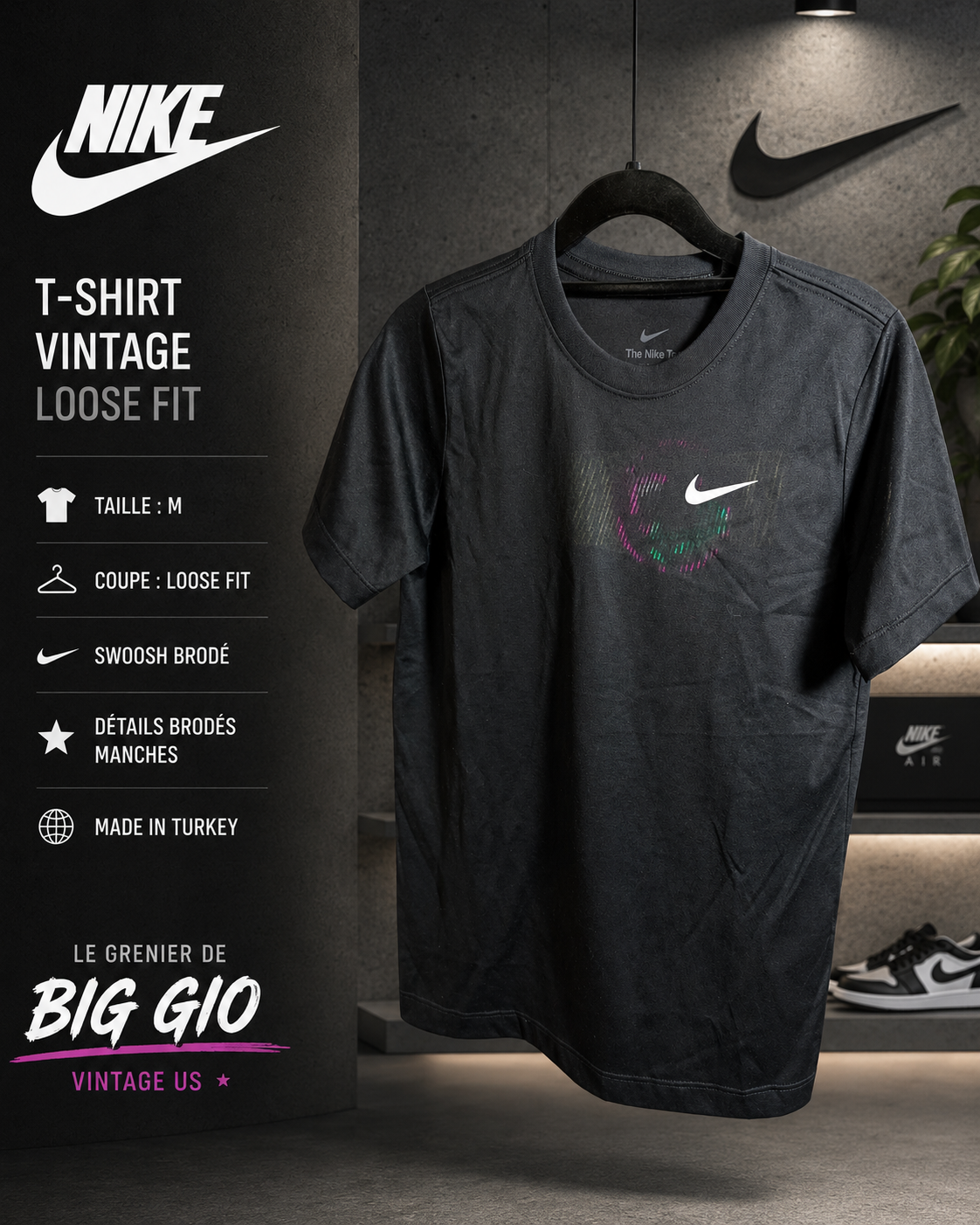 T-shirt Nike Vintage Dri-FIT Noir Logo Swoosh – M